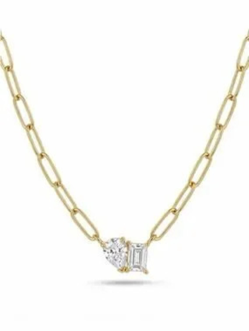 18K Gold Paperclip CZ Necklace (7320)
